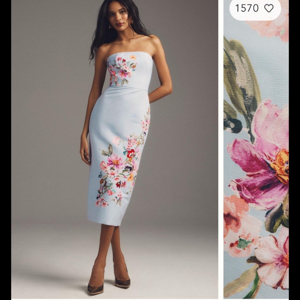 Sachin + Babi Strapless Dress in Light Blue with Floral Design
